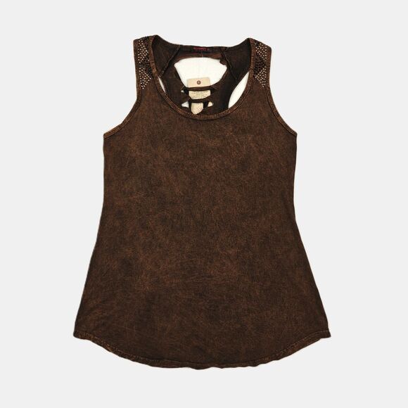 Tops - T-Party Bejeweled Shoulder Braided Back Brown Tank Top Size L Y2K Fairy Grunge